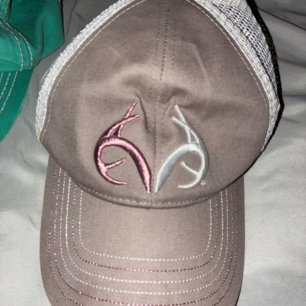 Realtree Gray Hat with Pink and White Logo